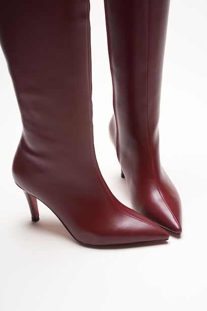 Kadın Sivri Burun Kısa Topuklu Çizme Zelda  Bordo Cilt 6