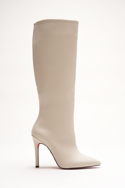 Kadın Sivri Burun Fermuarsız İnce Topuklu Diz Altı Çizme Monias 