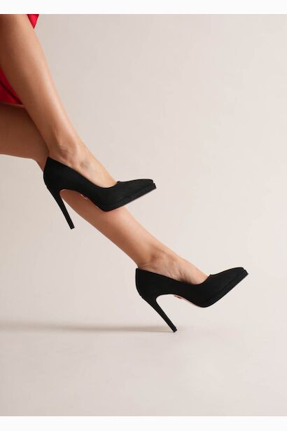Kadın Platformlu İnce Topuklu Ayakkabı Nicola  Siyah Süet 6
