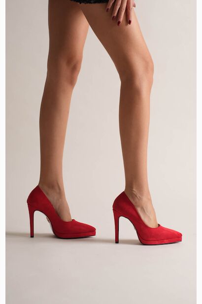 Kadın Platformlu İnce Topuklu Ayakkabı Nicola  Kırmızı Süet 6