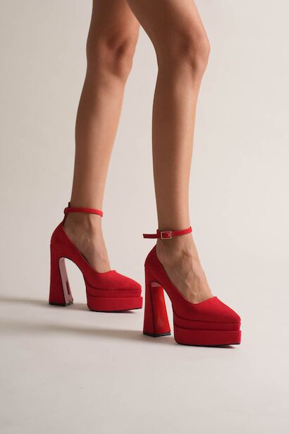 Çift Platform Özel Tasarım Kadın Ayakkabı Rigels  Kırmızı Süet 6