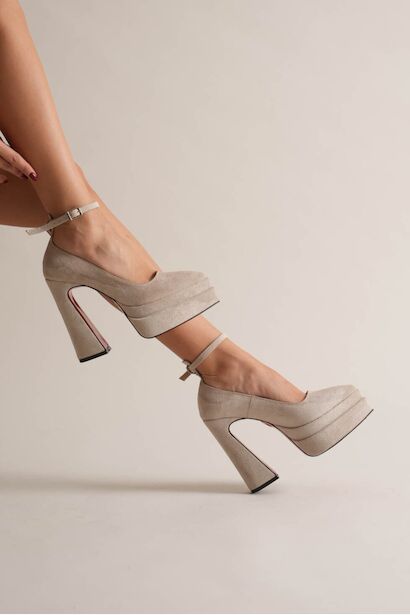 Çift Platform Özel Tasarım Kadın Ayakkabı Rigels  Bej Süet 6