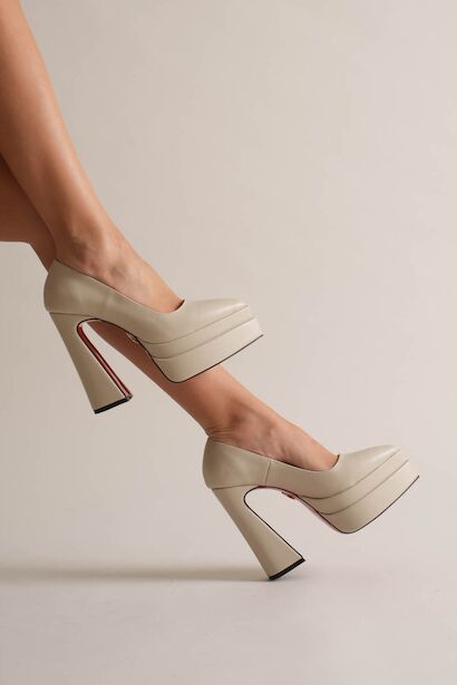 Kadın Çift Platform Özel Tasarım Kadın Ayakkabı Rigel  Bej 6