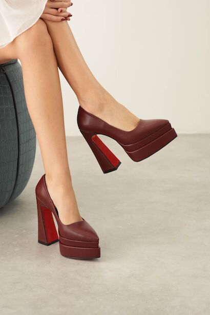 Kadın Çift Platform Özel Tasarım Kadın Ayakkabı Rigel  Bordo Cilt 6