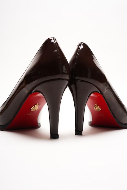 Kadın Sivri Burun Tasarım Taban İnce Kısa Topuklu Ayakkabı Gronia  Kahverengi Rugan 4