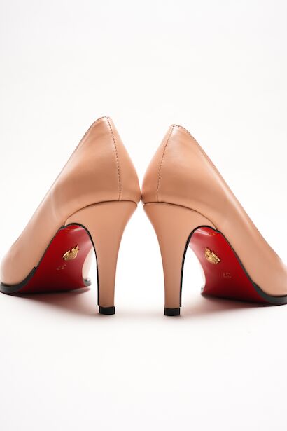 Kadın Sivri Burun Tasarım Taban İnce Kısa Topuklu Ayakkabı Gronia  Nude Cilt 4