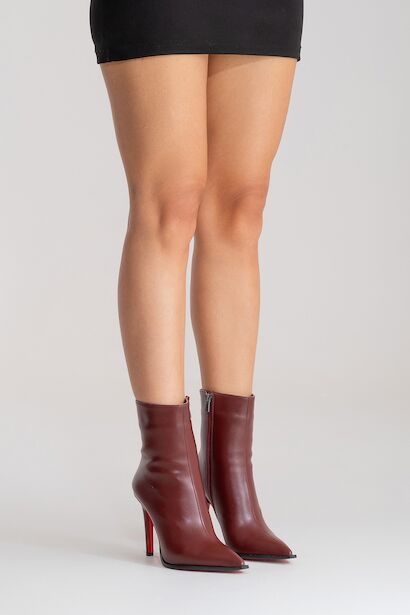 Kadın Tasarım Taban Bilek Boy İnce Topuklu Bot Yanni  Bordo Cilt 6