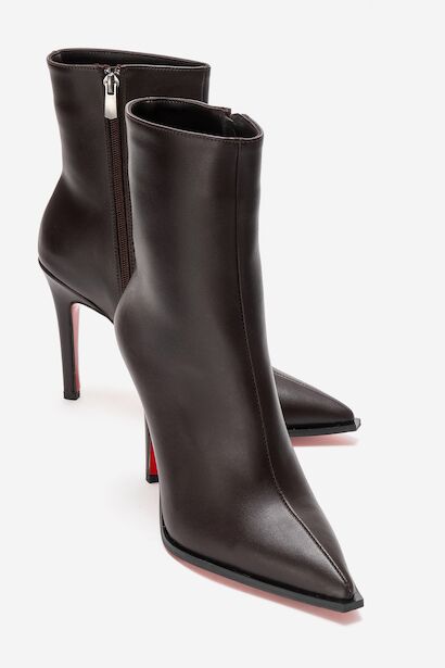 Kadın Tasarım Taban Bilek Boy İnce Topuklu Bot Yanni  Kahverengi Cilt