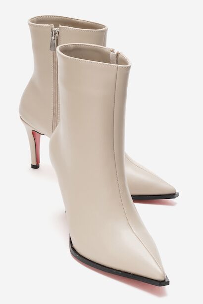 Kadın Bilek Boy Kısa İnce Topuklu Bot Torina  Bej