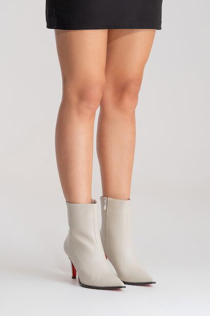 Kadın Bilek Boy Kısa İnce Topuklu Bot Torina  Bej 6