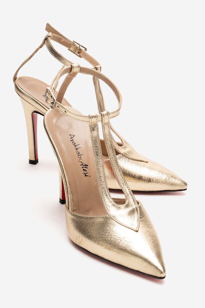 Kadın Sivri Burun T-bantlı Tasarım Topuklu Ayakkabı - Stiletto Stilo 