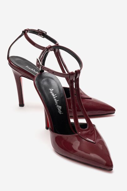 Kadın Sivri Burun T-bantlı Tasarım Topuklu Ayakkabı - Stiletto Stilo 