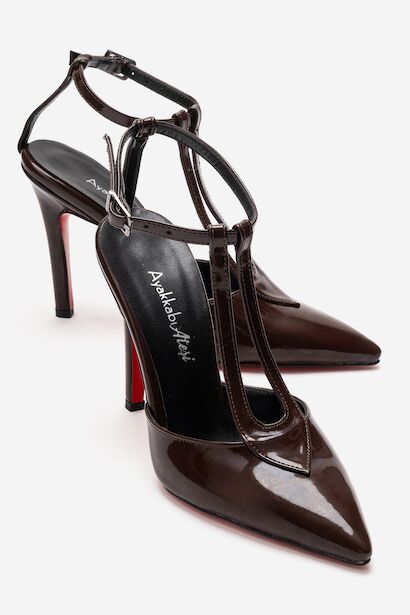 Kadın Sivri Burun T-bantlı Tasarım Topuklu Ayakkabı - Stiletto Stilo 