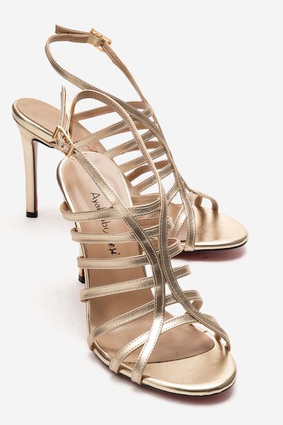 Kadın Açık Kafes Burun Tasarım İnce Topuklu Biyeli Ayakkabı Elo 