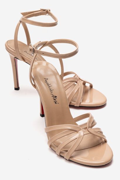 Kadın Açık Kafes Burun Tasarım İnce Topuklu Biyeli Ayakkabı Cage 