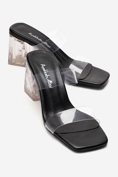 Kadın Şeffaf Topuklu Şeffaf Kapaklı Özel Tasarım Terlik Brillant 